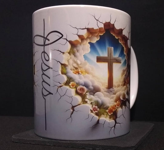 Handmade Coffee Mug 15 Oz 3D Cross "Jesus"