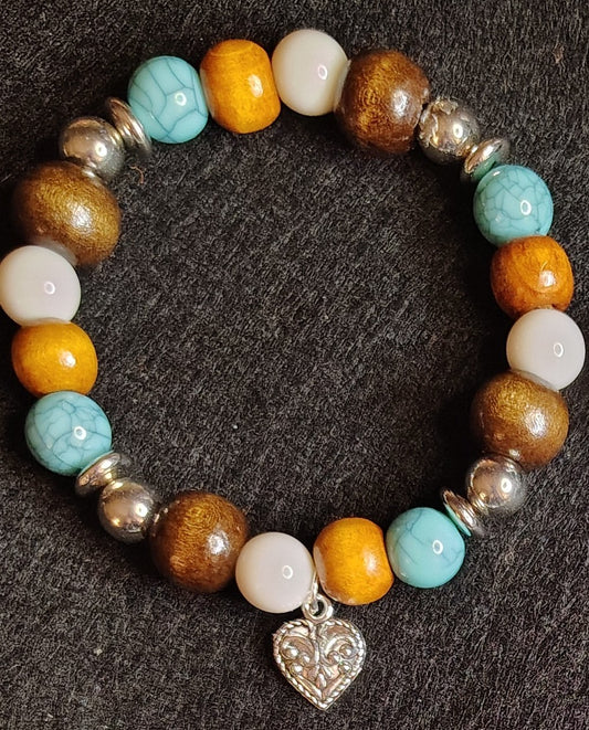 Handmade Stretchy Multi-Color Bracelet w/Heart
